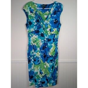 Lauren Ralph Lauren Women’s Dress Floral Faux Wrap Sleeveless Midi Blue Size 16
